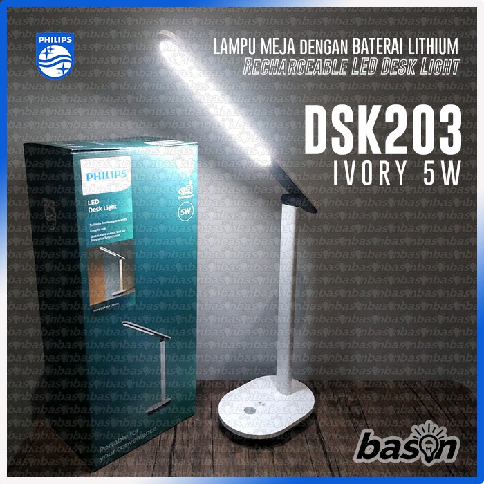 PHILIPS DSK203 Ivory LED Desk Light - Lampu Meja LED Rechargeable