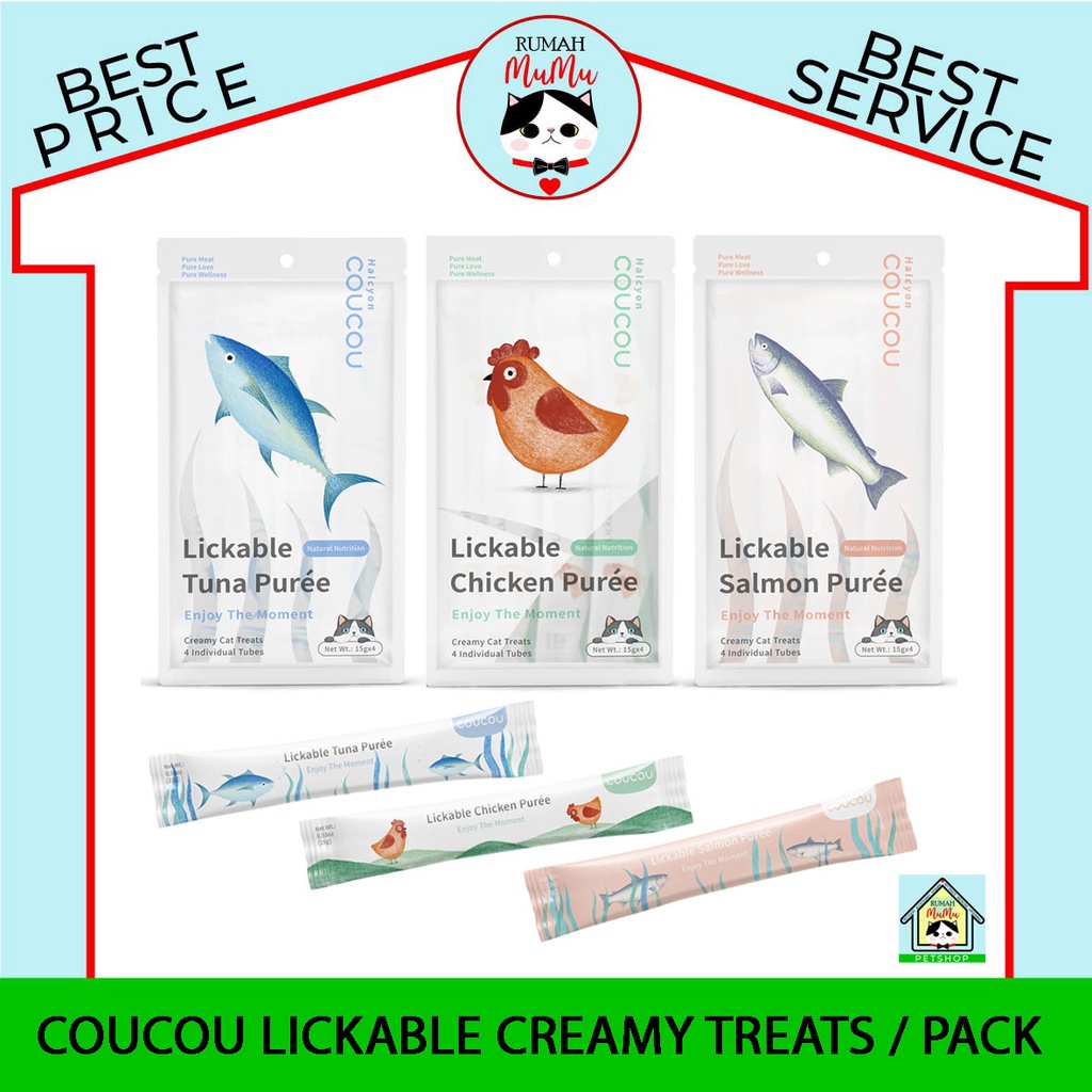 SNACK KUCING CREAMY COUCOU LICKABLE PUREE 1 PACK ISI 4 STICK @15 GR