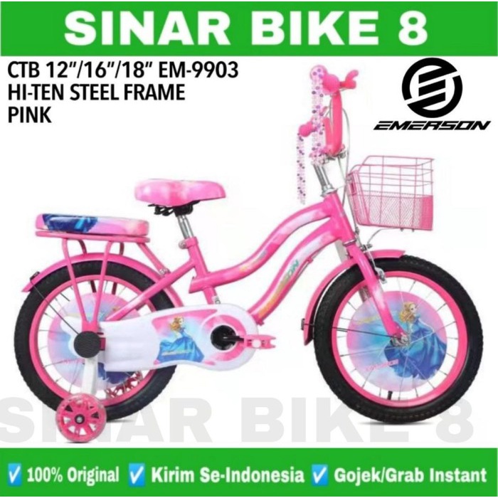 Sepeda Anak Perempuan EMERSON EM 9903 Ukuran 12/16/18 inch Keranjang