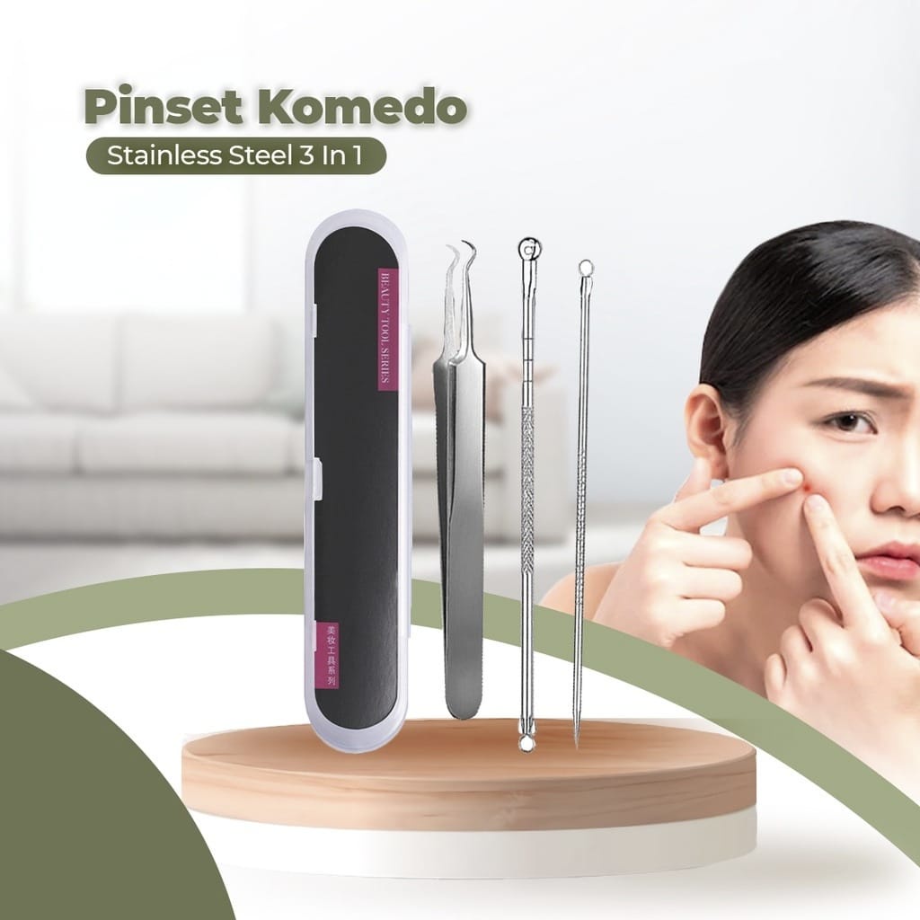 Set Alat Pinset Pembersih Pencet Komedo Jerawat Facial Wajah 3 in 1