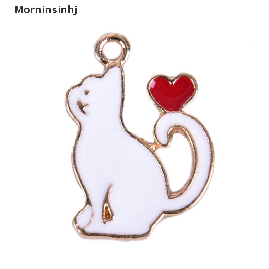 Mornin 10Pcs/Set Enamel Alloy Kucing Cinta Hati Ch Liontin Perhiasan DIY Membuat Craft id