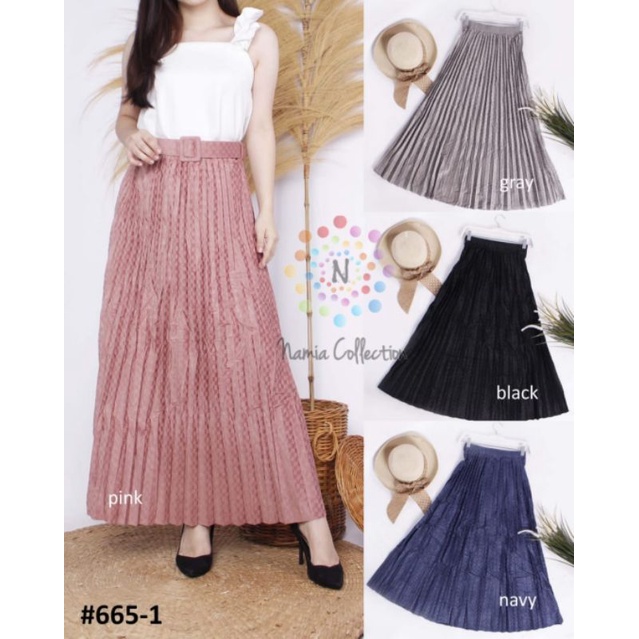 ROK PLISKET EMBOSS SUEDE  TARTAN IMPORT PANJANG VARIASI 4 WARNA