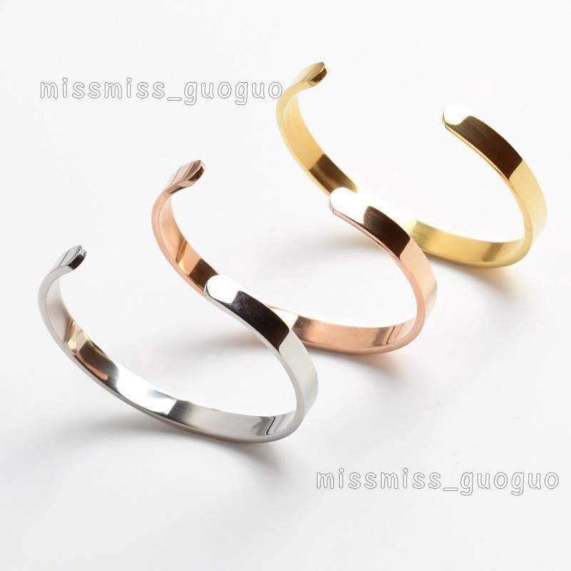 Missmiss Gelang Tangan Titanium Steel Lapis Rose Gold 18K Bentuk C Anti Karat / Alergi Untuk Pria / Wanita