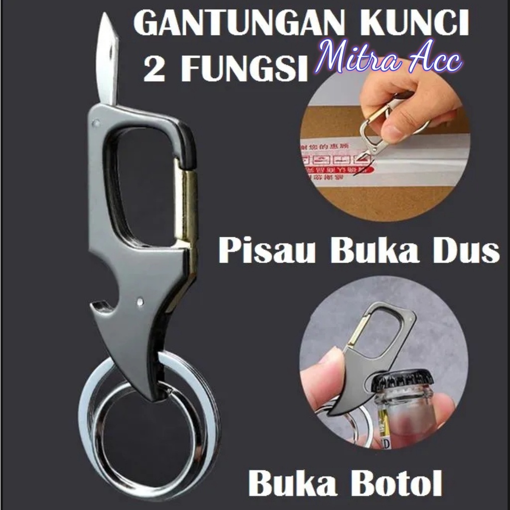 Gantungan Kunci Karabiner Pisau Mini 3in1 / Gantungan Kunci Mobil Motor Multifungsi