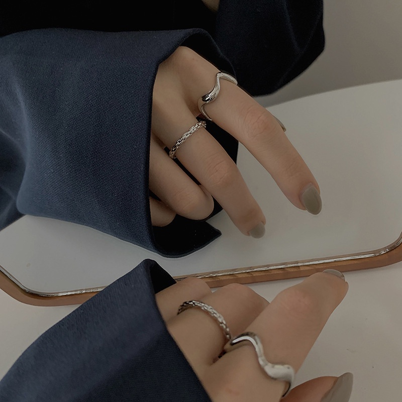 2pcs/set Korea Set Cincin Perak Tidak Teratur Untuk Wanita Vintage Gelombang Jari Rings Perhiasan Aksesoris