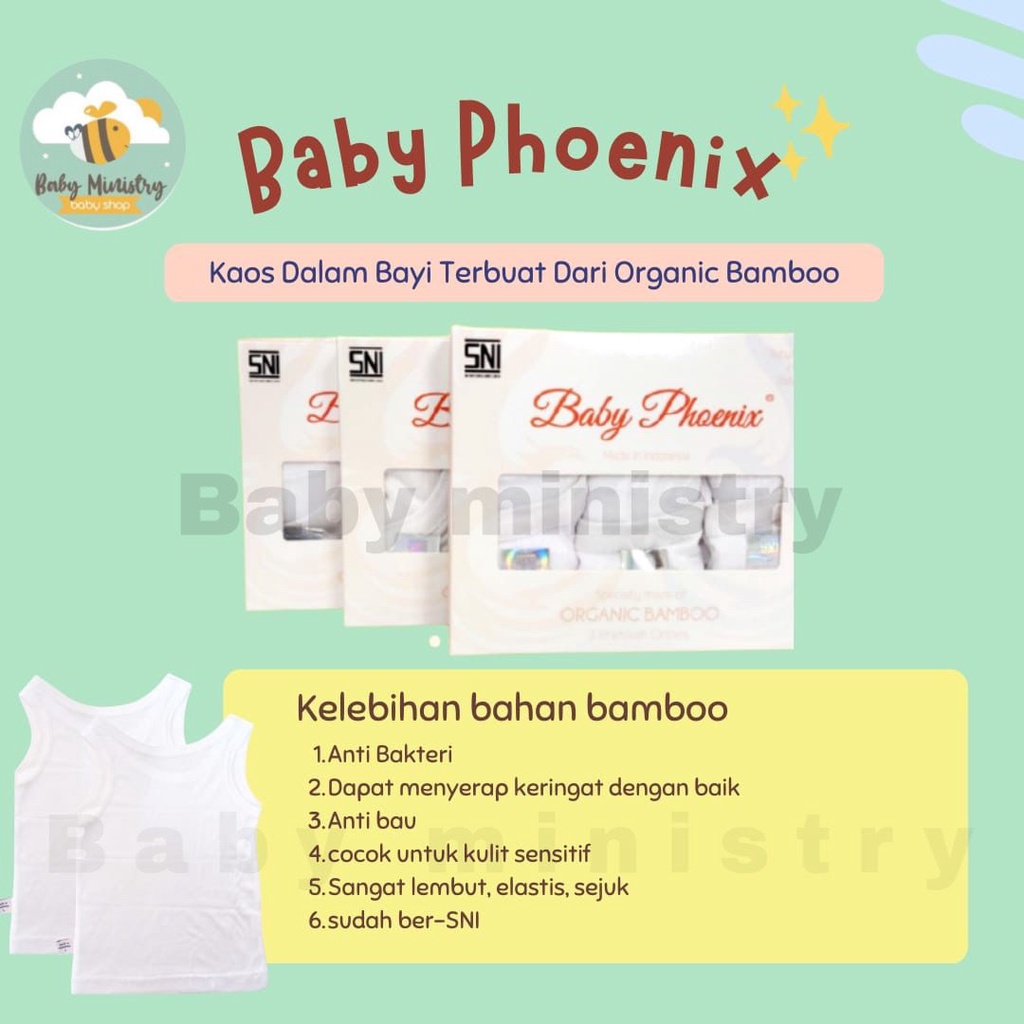 Baby Phoenix Singlet (1 BOX isi 3pcs) / Kaos Dalam Bayi Organic Bamboo / COTTON BAMBU / bahan adem