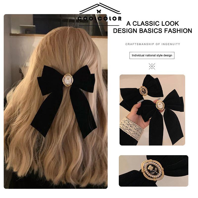 COD❤️Beludru Retro Laris jepit rambut pita mutiara pita beludru hitam- cl
