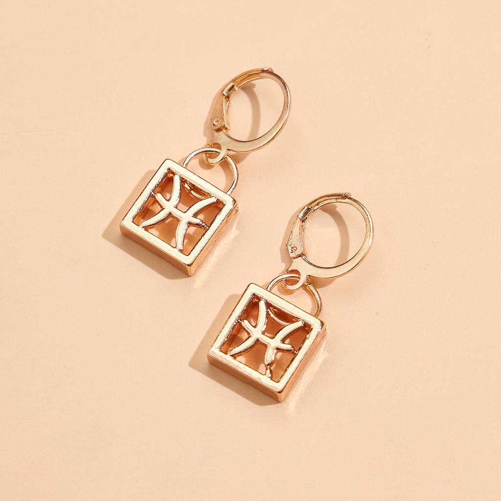 Anting Gantungan Kunci Sederhana Desain Yang Dipersonalisasi Dan Modis Dua Belas Anting Rasi Bintang Pisces Leo Aries Pendant Earrings