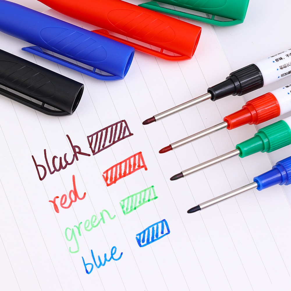 Inkable Deep Hole Extended Marker/Pulpen Penanda Tinta Tahan Air Kepala Panjang 4warna/spidol Cepat Kering Cocok Untuk Bahan Kayu &amp; Logam/Alat Tulis Kantor