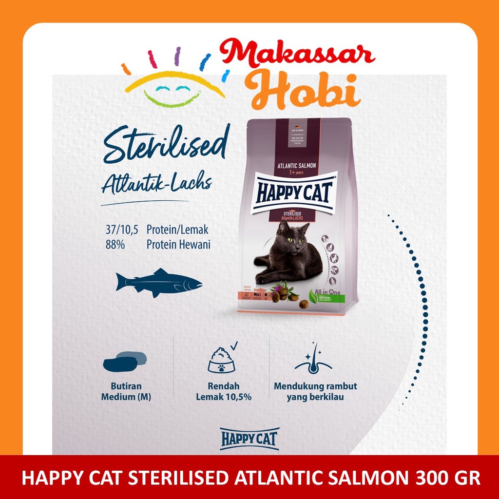 Happy Cat Adult Sterilised Atlantic Salmon 300gr Makanan Kucing Dewasa