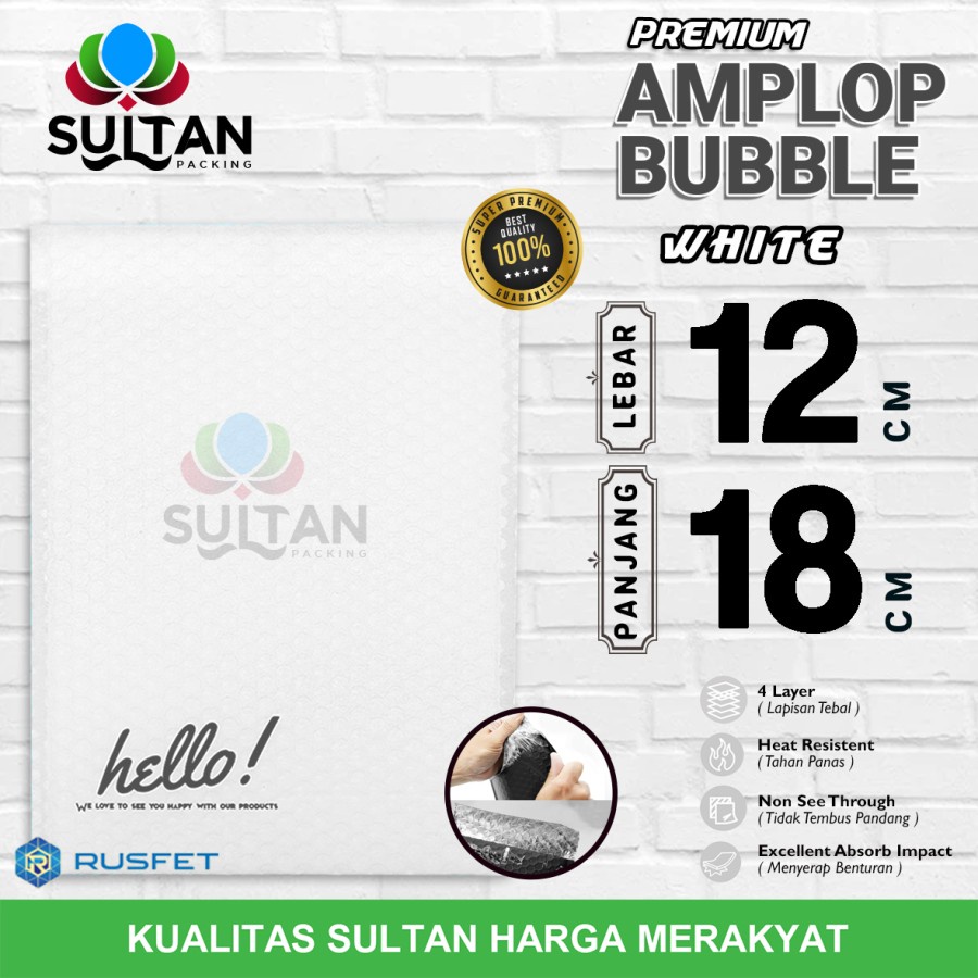 

AMPLOP BUBBLE MAILER WHITE 12x18cm ENVELOPE WRAP RUFSET PREMIUM SATUAN