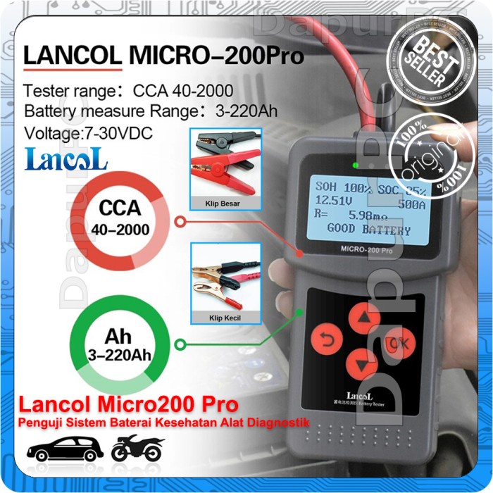 Lancol Micro-200 Pro Alat Test Aki Digital Battery Tester Motor Mobil