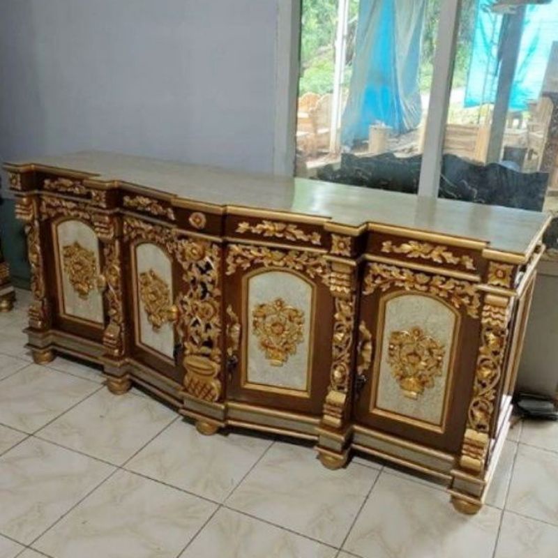 bufet kayu jati, bufet Shima kayu jati, bufet pendek Shima kayu jati