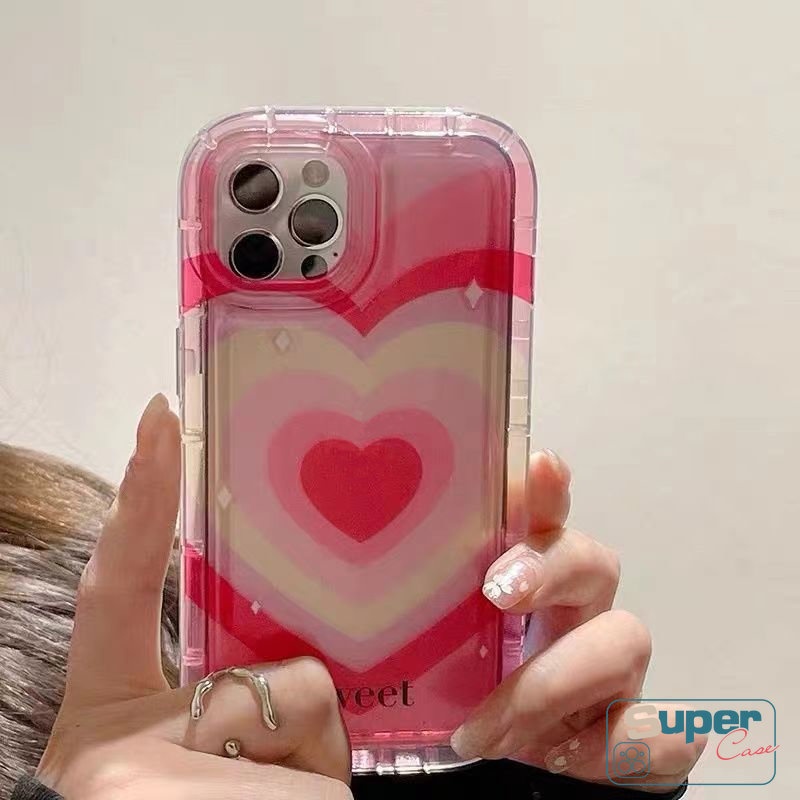 IPHONE Ins Gradiasi Sweet Love Heart Silicon Back Case Kompatibel Untuk Iphone7 8 6 6S Plus XR X11 13 14 12 Pro MAX XS MAX Permen Bening Shockproof Airbag Lembut TPU Phone Cover