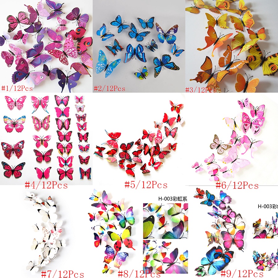 Hot Sale/12Pcs/Set 3D Colorful Butterfly Stiker Dinding DIY Art Kamar Anak Pesta Dekorasi Rumah