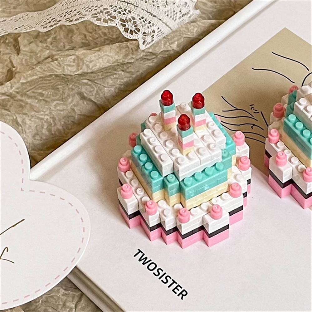 Diy Puzzle Perakitan Blok Bangunan Kue Kecil Hadiah Ulang Tahun Gadis Yang Indah Oline Merah Hiasan Foto