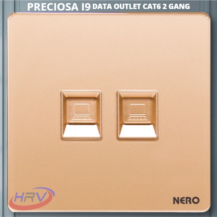 PRECIOSA I9PCA2-Gold Stop Kontak 2 Gang Data CAT 6 NERO