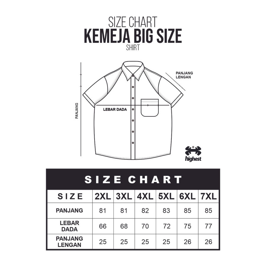 HIGHEST Kemeja Polos Pendek Formal Casual Ordinary Ukuran Big Size Jumbo Series 1 HKP Highestworld