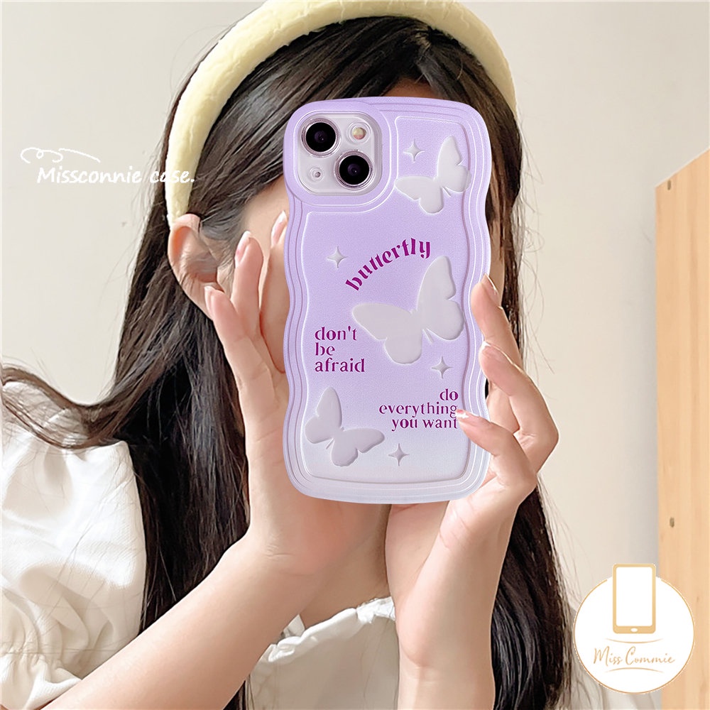 Butterfly Case Kompatibel Untuk Samsung A14 A50 A04s A12 A04E A04 A23 A03s A13 A31 A32 A21s A53 A52 A50s A22 A52s A11 A33 A02s A30s A20 Gradasi Ungu Fantastis Wavy Edge Soft Cover