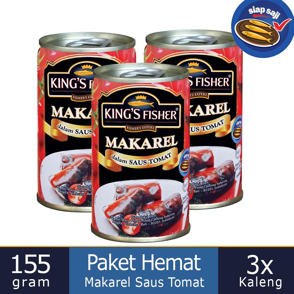 

F⚡ASH Brand King's Fisher Paket 3 pcs makarel mini saus Tomat Makanan Kaleng 155 gr Hot Sale