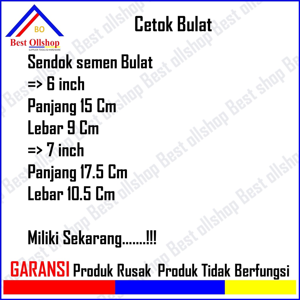 Sendok Tembok Semen Bulat 6 Inci Gagang Kayu /Cetok Sendok Semen 6&quot; 7 Inch Bulat Oval