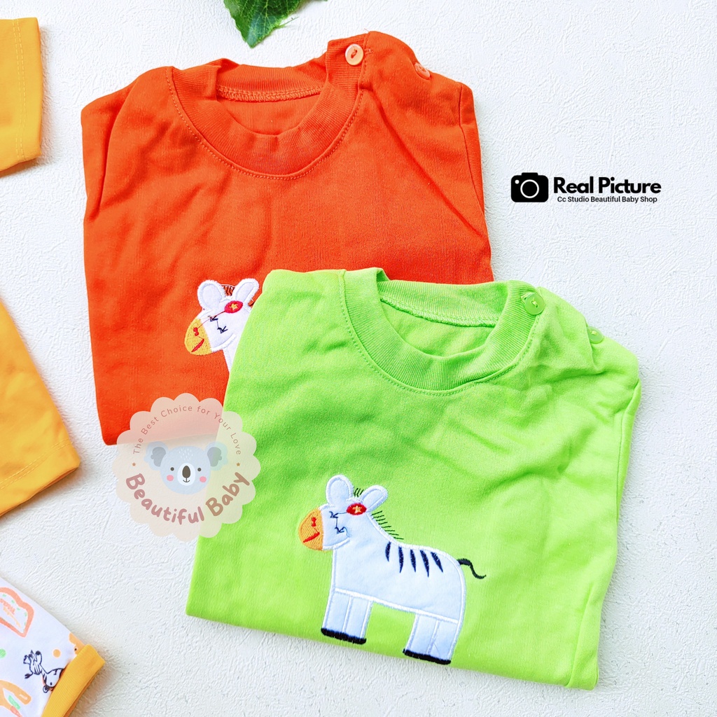 Baby.ou - Setelan Baju Bayi Tangan Pendek Celana Pendek Motif Bordir Zebra / Setelan Pendek Bayi  / Baju Bayi Panjang Merk Yansur Baby / Set Harian Bayi