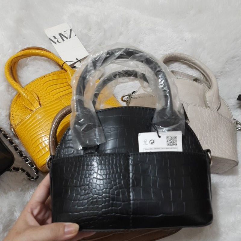 ZaraBowlingBagCrocoBlack,Yellow,Khaki,Coklat