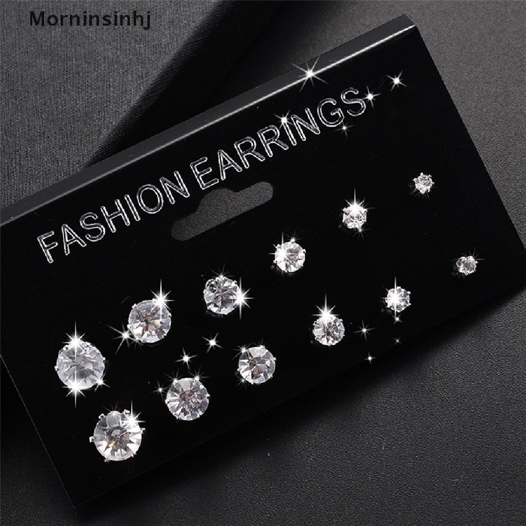 Mornin 6/12pasang Kristal Berlian Imitasi Ear Stud Earrings Anting Pernikahan Perhiasan Hadiah id