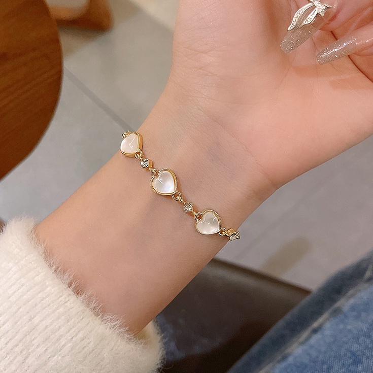 Fashion Opal Gelang Batu Permata Untuk Wanita Elegan Hati Rantai Gelang Aksesoris Perhiasan