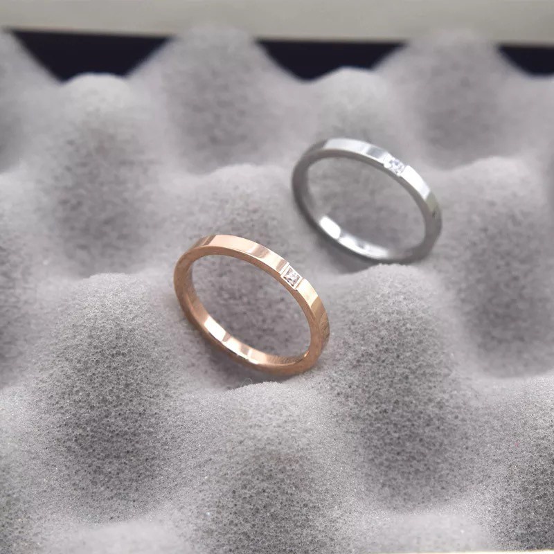 Cincin Jari Telunjuk Bahan Stainless Steel Aksen Berlian Zirkon | Cincin Titanium Steel 18K Warna Rose Gold Dengan Berlian Imitasi Untuk Wanita | Perhiasan Cincin Indah Untuk Wanita