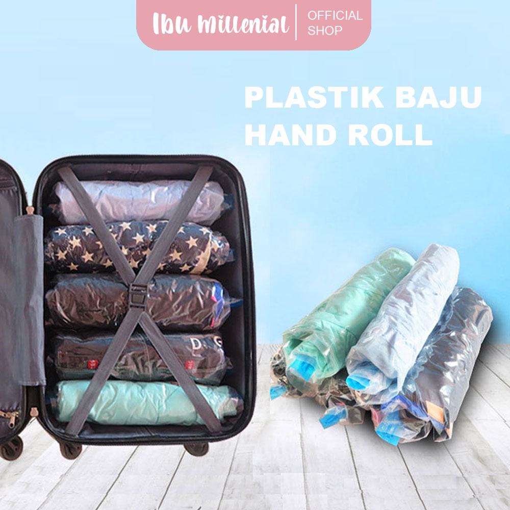 IBUMILLENIAL Plastik Vacuum Hand Roll Plastik Pakaian Baju Travel