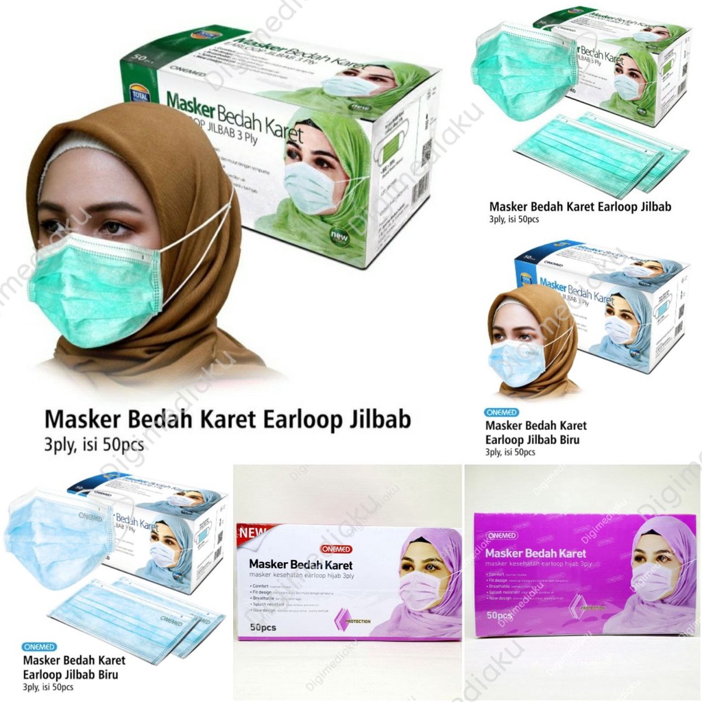 Masker Hijab Putih Masker Jilbab Putih OneMed box 50pcs Masker Medis