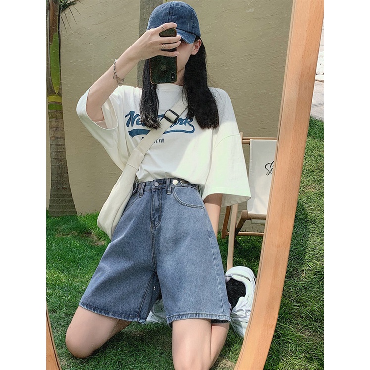 Loose Highwaist Celana Jeans Pendek Wanita Korean (realpict)