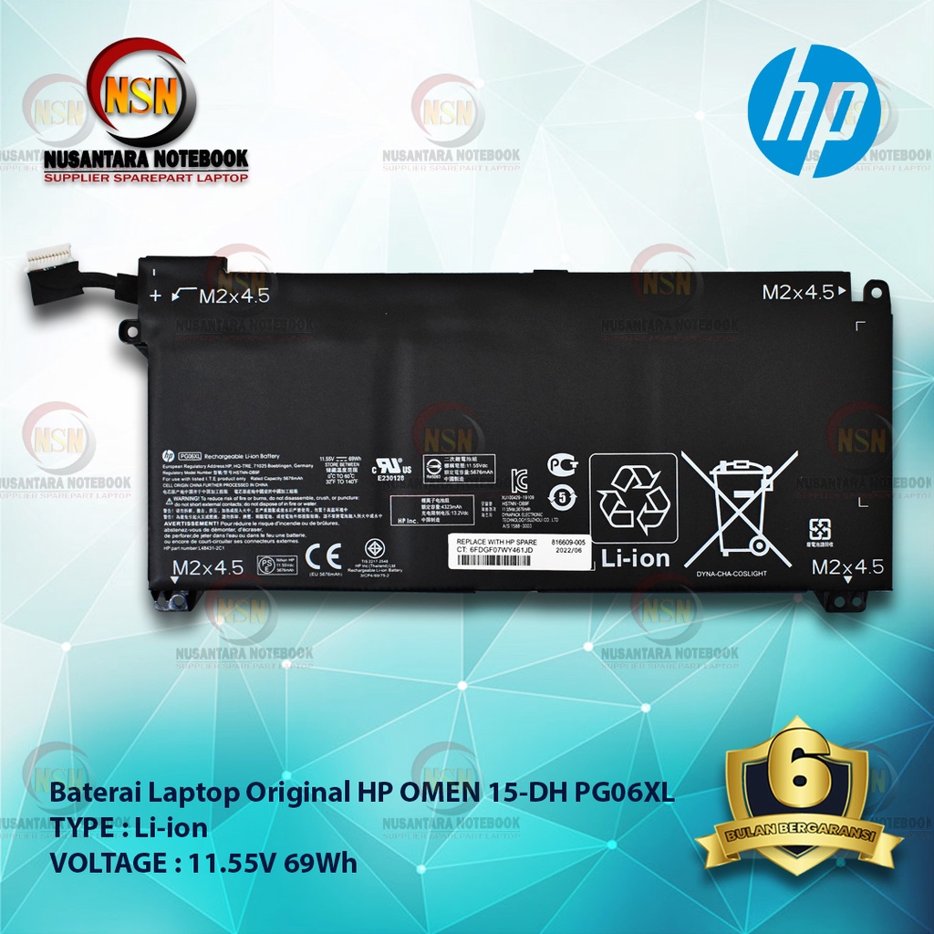 Baterai Original Laptop HP For HP OMEN 15-DH PG06XL 11.55V 69Wh