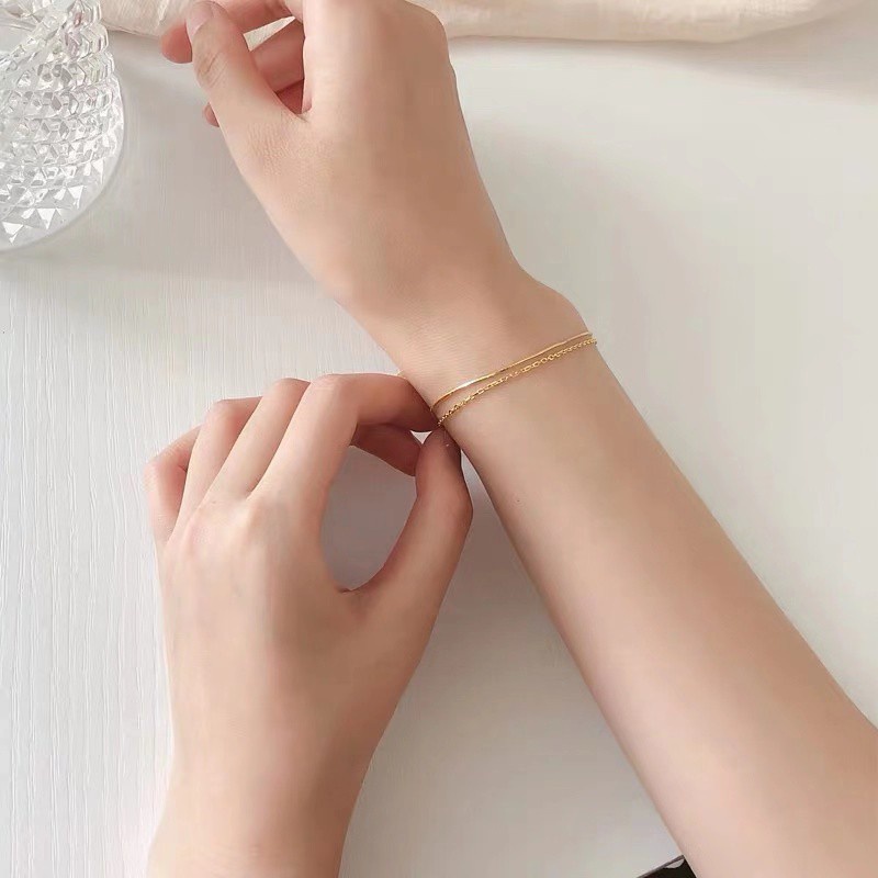 Gelang Kaki Multilayer Adjustable Bahan Titanium Steel Lapis Emas 18K Gaya Korea