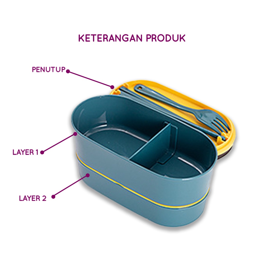 Lunch Box Kotak Makan / Kotak bekal makan siang / Kotak makan anak dan dewasa / Free Sendok Garpu