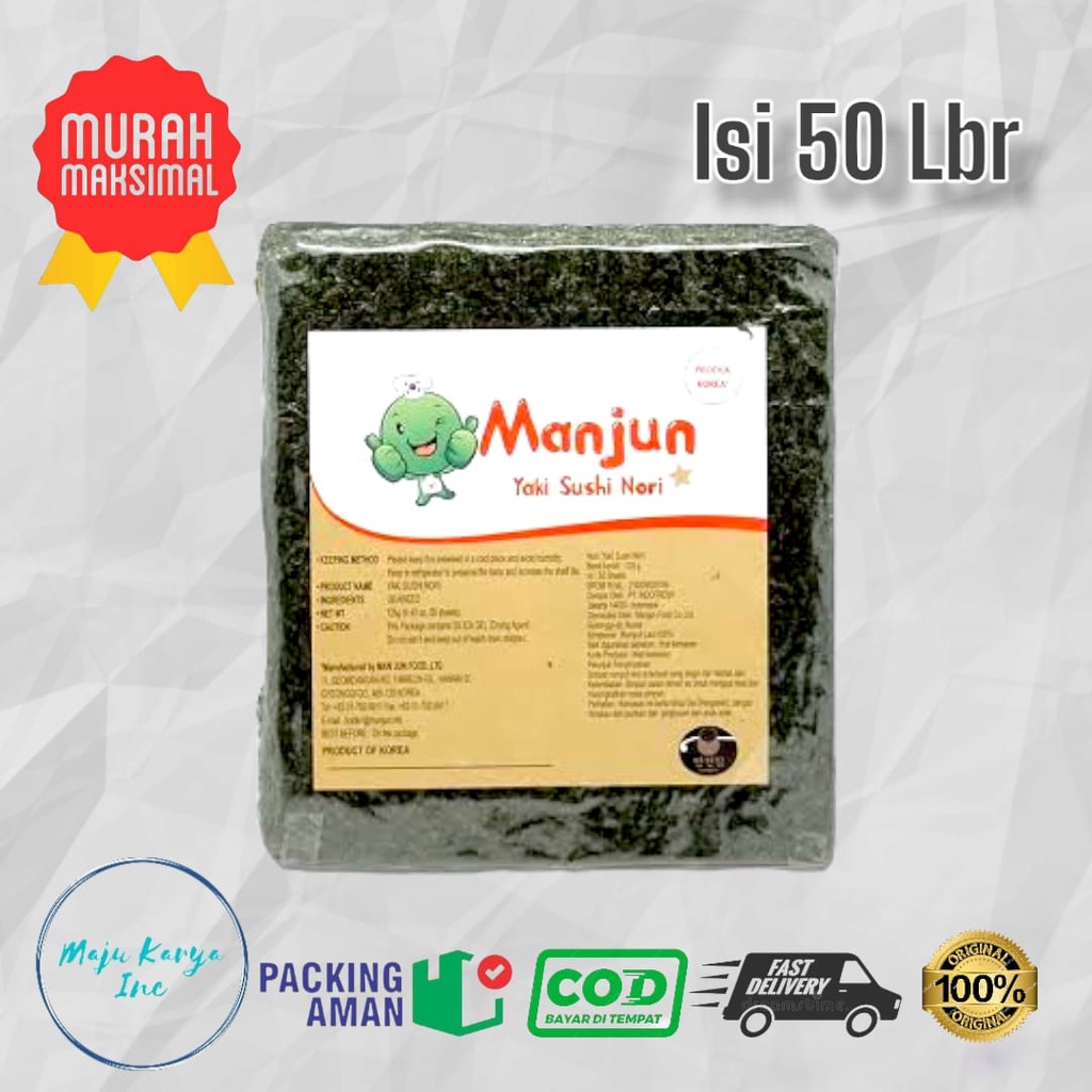 Manjun Sushi Nori Rumput Laut Seaweed 50 Sheets / Lembar