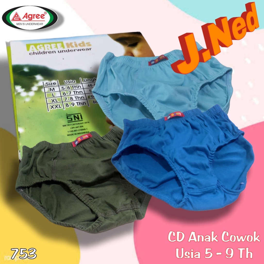 J753T (ISI 3 PCS) CELANA DALAM ANAK COWOK AGREE PREMIUM SIZE M - XXL (usia 3 - 9 th)