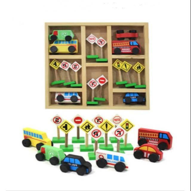 Mainan MIniatur rambu lalu lintas/rambu lalin kayu/mobil kayu