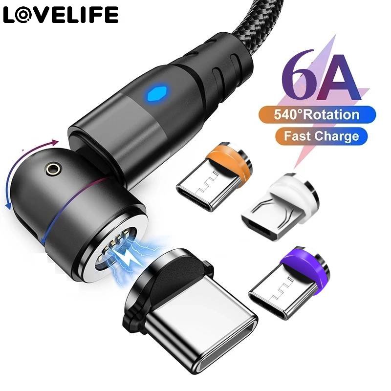 6a Magnetic Plug for OPPO Samsung Xiaomi Android Type-C Magnetic Sucker Head 6A Kabel Magnet Super Fast Charging USB Type C Cable Kepala Berputar 360derajat