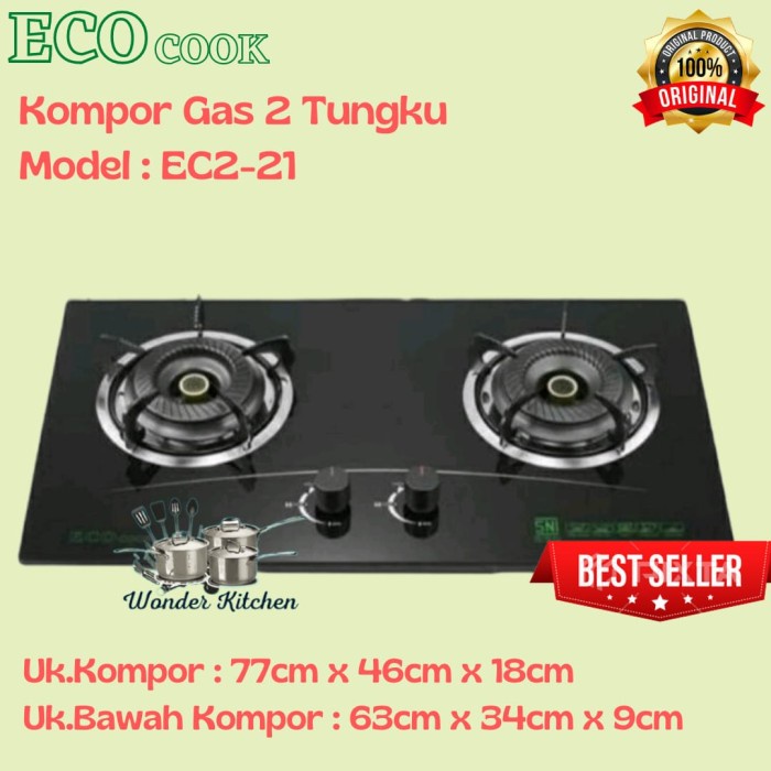 Terlaris Kompor Gas Kaca Tanam 2 Tungku Eco Cook Ec2-21