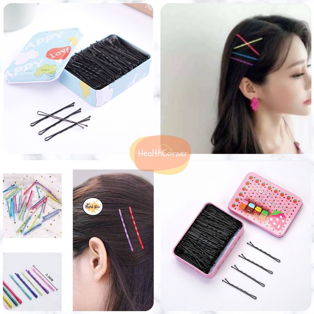 Jepit Rambut Lidi Korea isi 100pcs Box / Jepitan Pin Rambut 5.5cm - Hair Clip Korea RANDOM