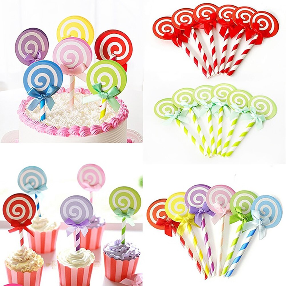 6pcs / Set Topper Kue Lollipop Warna-Warni Untuk Dekorasi Pesta Ulang Tahun Anak