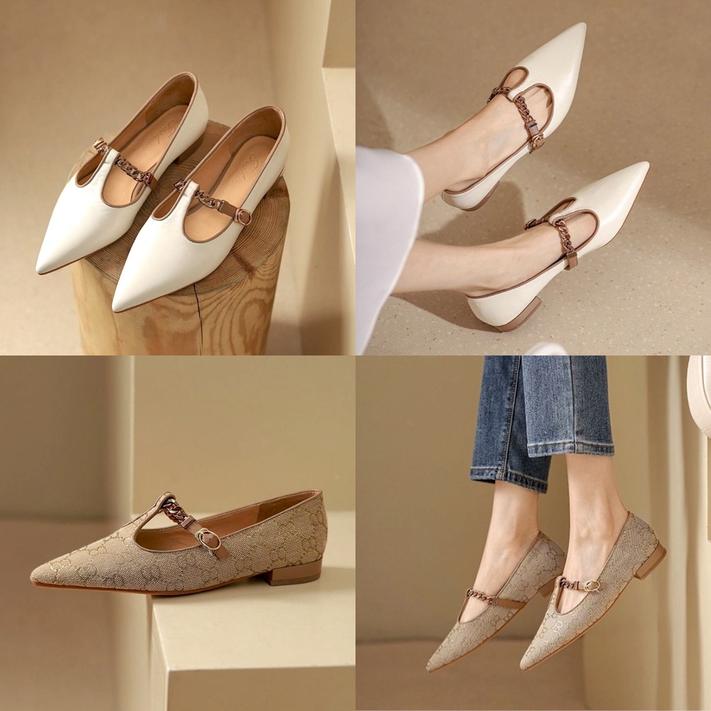Sepatu Flat Wanita Import 0231120 Pointed-Toe Ballet Flat Shoes
