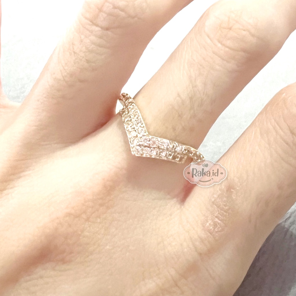 Cincin Wanita Anti Karat Cincin Korea Aesthetic Motif Fuji 2 Baris V Perhiasan Wanita 1246