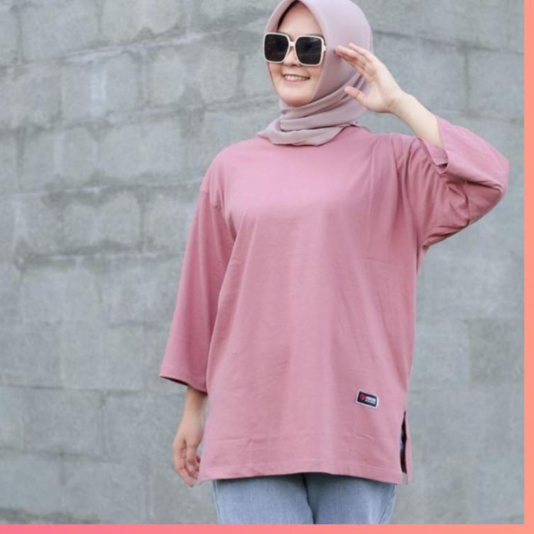 Ready Kaos Oversize Wanita Lengan 7/8 | Kaos Jumbo Lengan Panjang Wanita | Kaos Polos Lengan Panjang