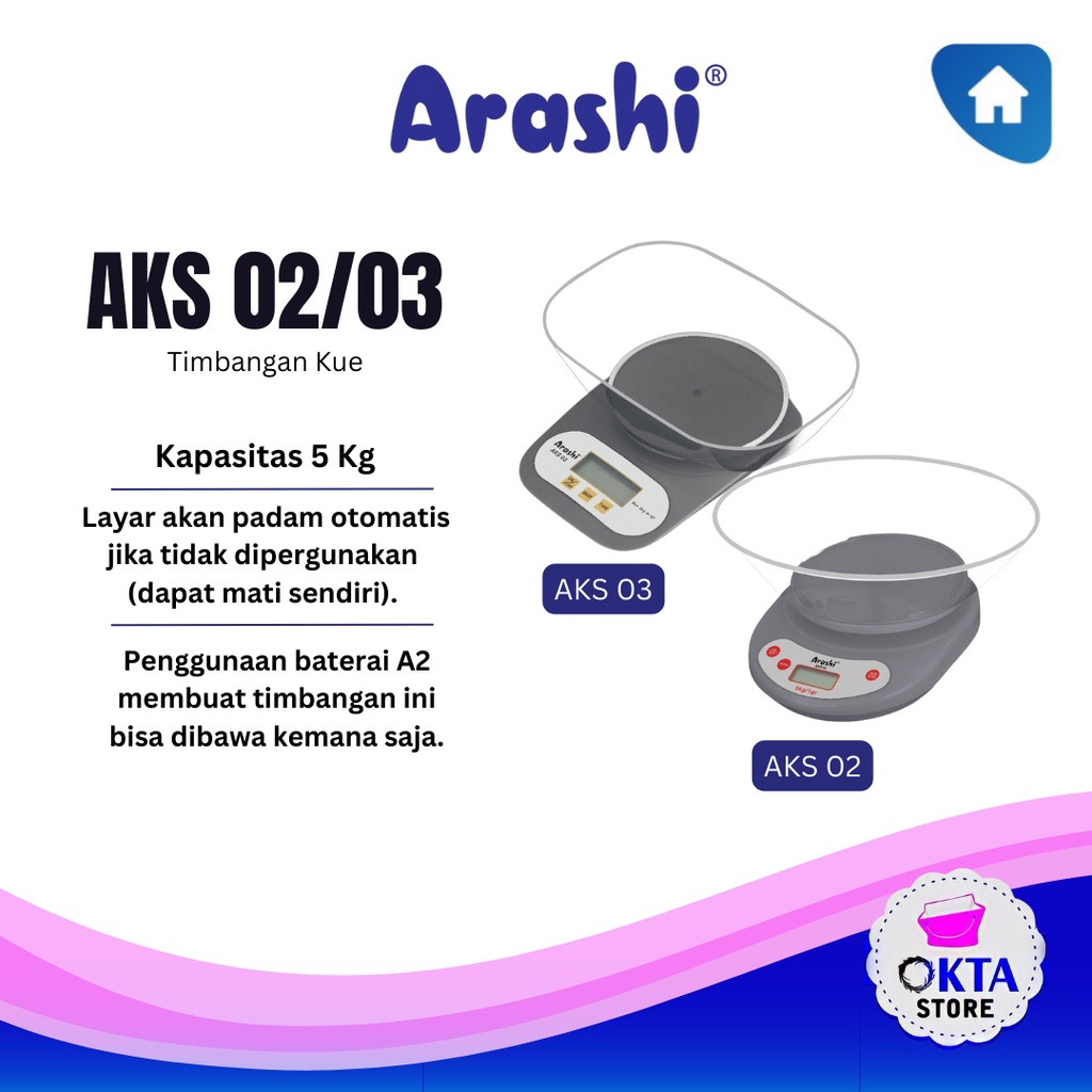 Arashi Timbangan Dapur Digital 5 kg AKS 02 &amp; AKS 03  / Electronic kitchen Scale