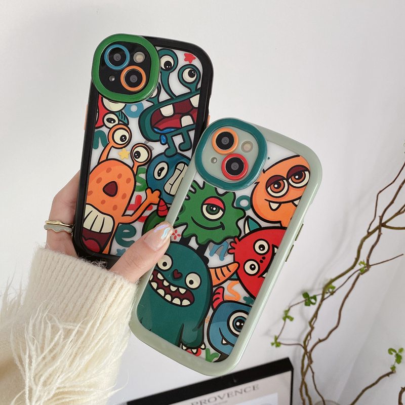 1pc Monster Alien Puff Case IPhone 11 12 13 14 Pro Max Soft Phone Case Lucu Monster University Hitam