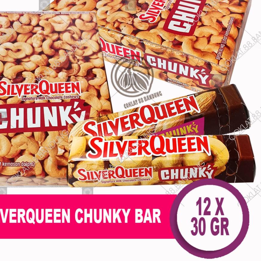 

❆ SILVERQUEEN Chunky Bar 30 gr Isi 12 pcs Box Coklat - Cokelat SIlver Queen ChunkyBar Isi 12 Batang X 30gr Almond Chungky Bar Cashew Mete ☉