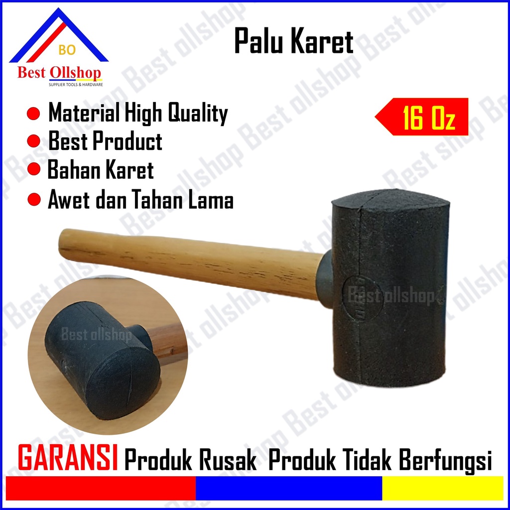 Palu Karet Gagang Kayu 16 Oz Besar / Palu Bodem Godam Karet Keramik / Rubber Hammer Wooden Handle Termurah